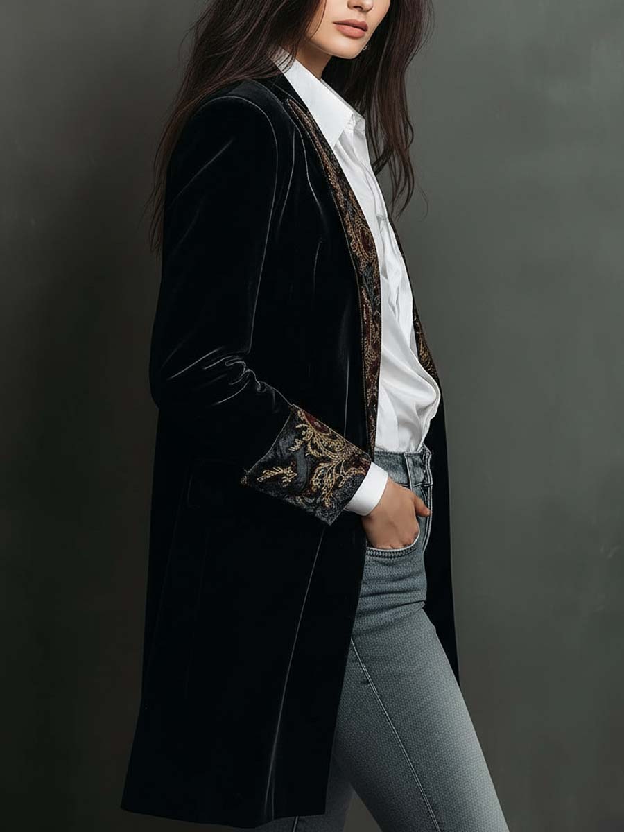 Camilla | Blazer Aderente con Stampa Barocca Nera