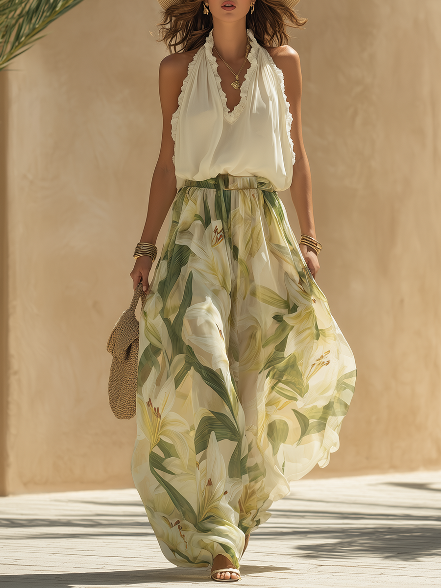 Maria | Conjunto fluido estampado de lirios elegante