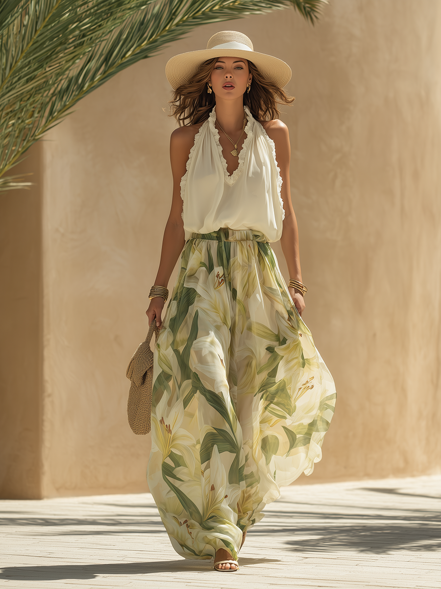 Maria | Conjunto fluido estampado de lirios elegante
