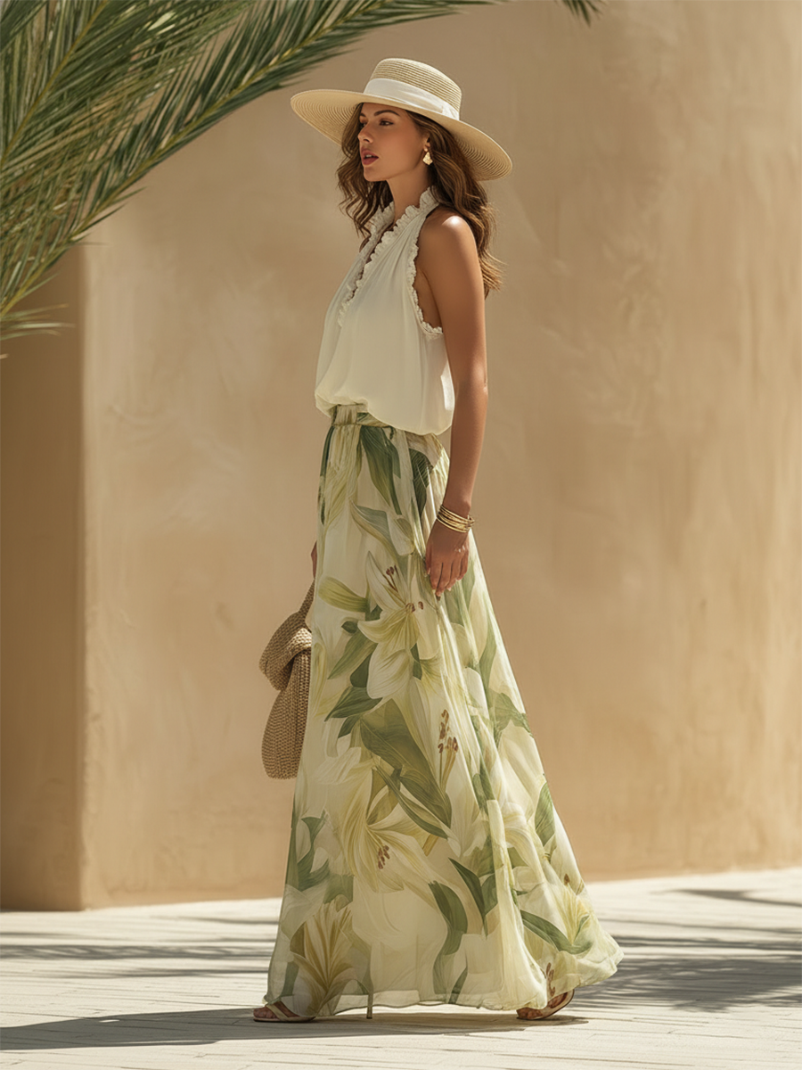 Maria | Conjunto fluido estampado de lirios elegante
