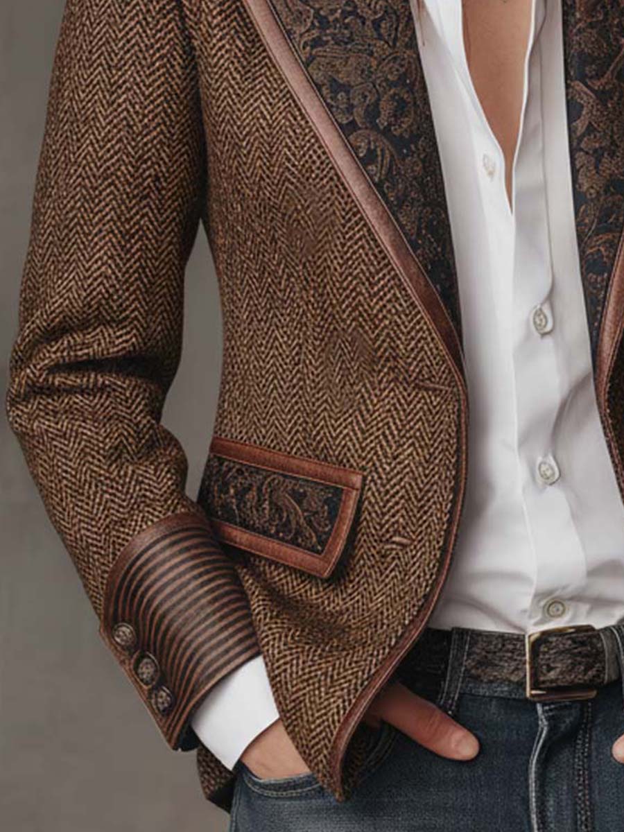 Francesca | Blazer con Inserti Stampati a Spina di Pesce